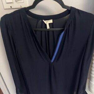 Joie Brand , Blouse  Split V-neck Navy  Silk Popover  - Size small